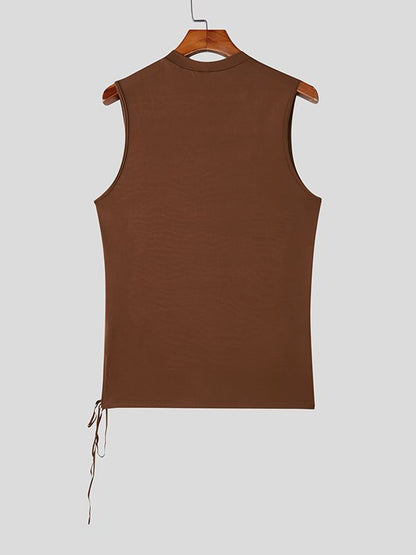 Men's Sheer Mesh Patchwork Side Tie Tank