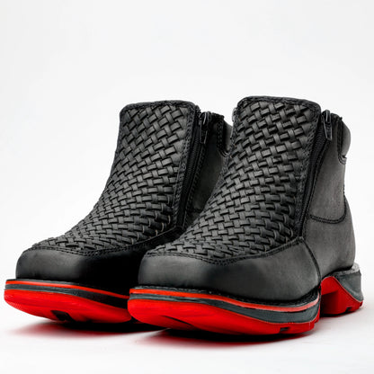 Black Basketweave Leather Botin With Lightweight Soles - Square Toe