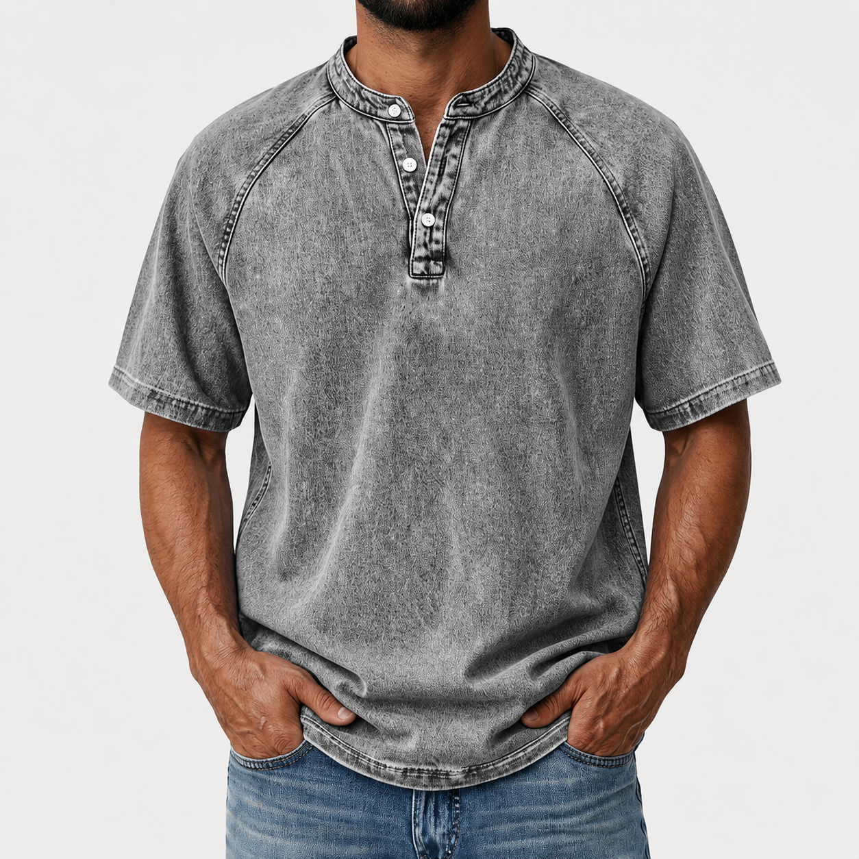 Men's Retro Henley Tee-100% Cotton