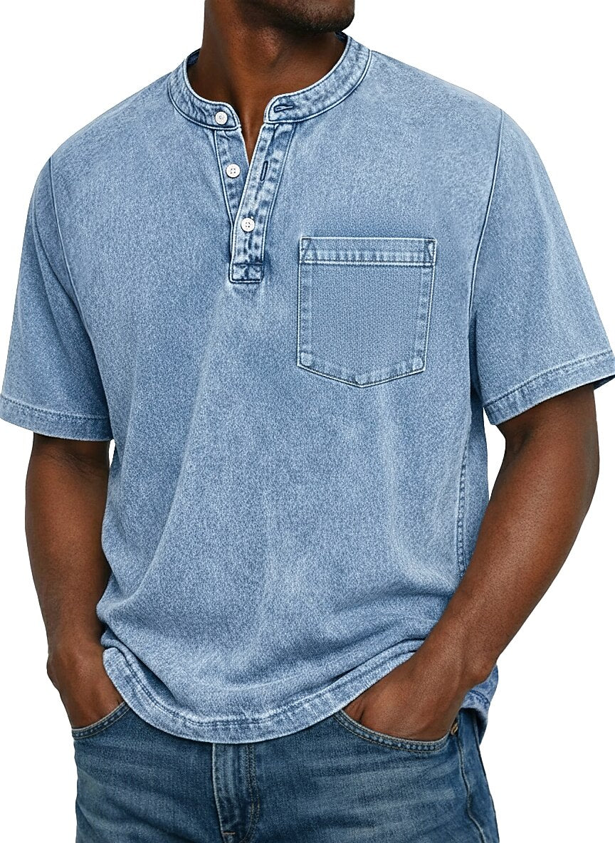 100% Cotton Vintage Washed Henley T-Shirt