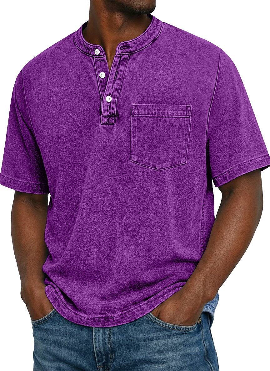 100% Cotton Vintage Washed Henley T-Shirt
