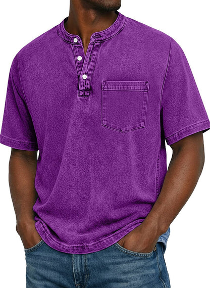 100% Cotton Vintage Washed Henley T-Shirt