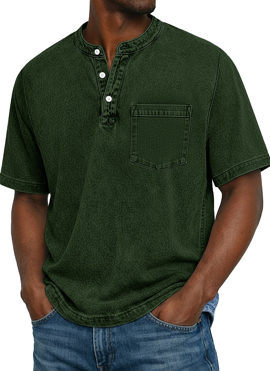 100% Cotton Vintage Washed Henley T-Shirt