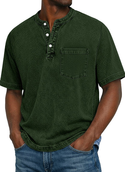 100% Cotton Vintage Washed Henley T-Shirt