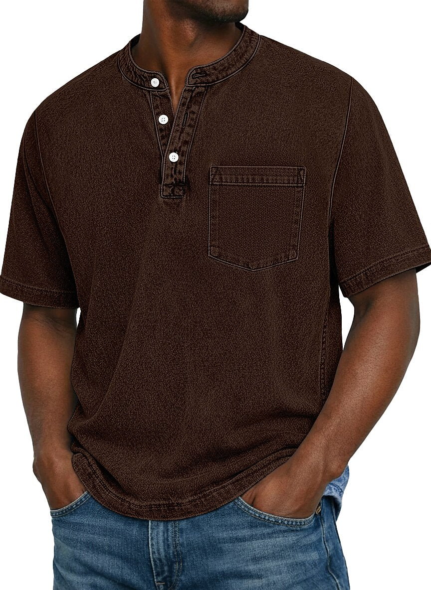 100% Cotton Vintage Washed Henley T-Shirt