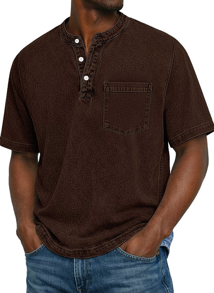 100% Cotton Vintage Washed Henley T-Shirt