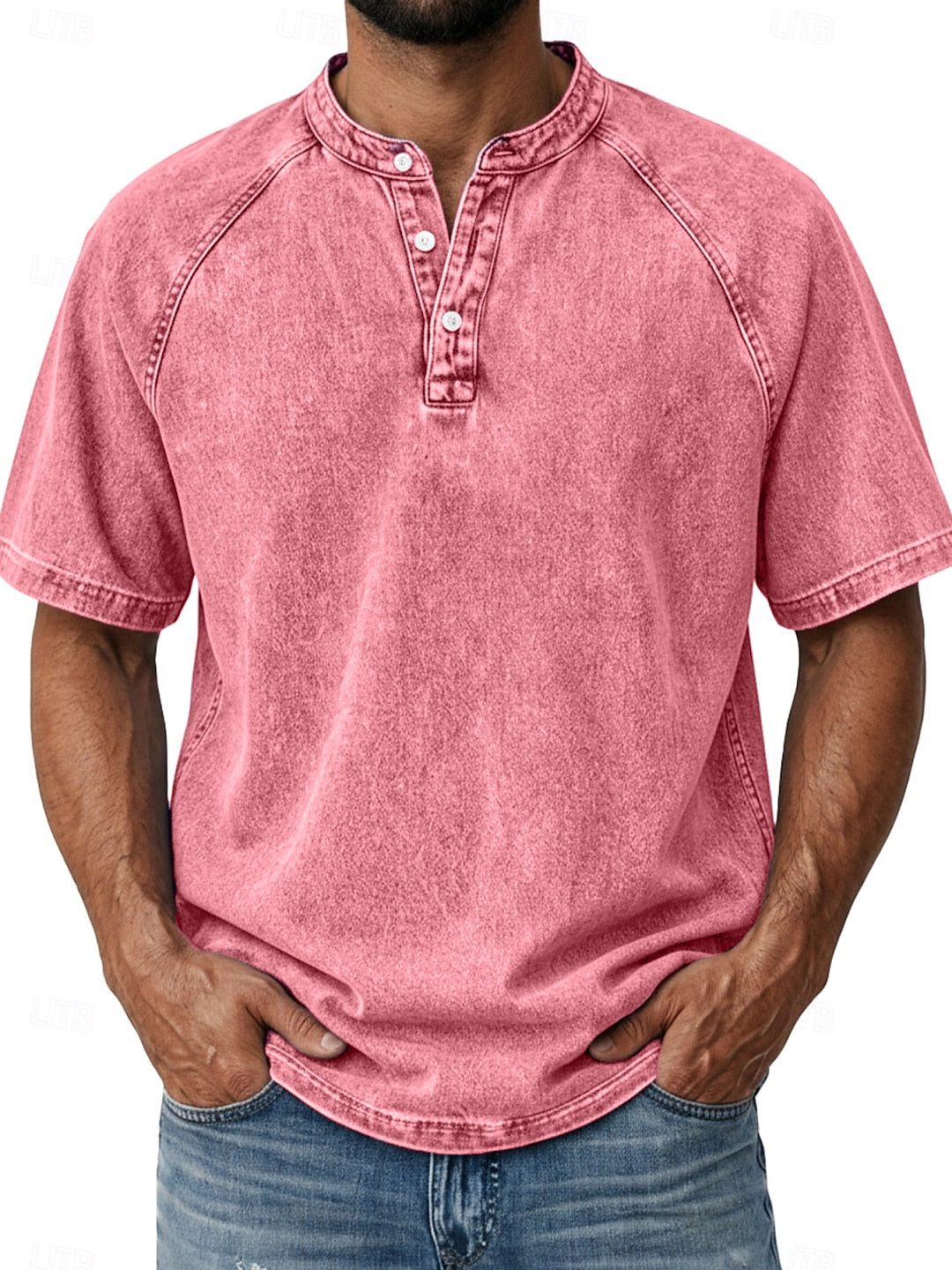 Men's Retro Henley Tee-100% Cotton