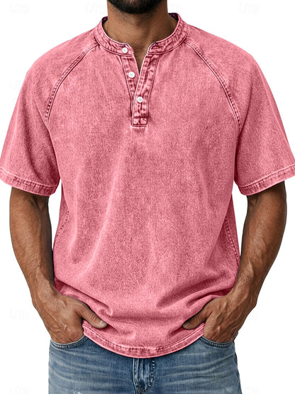 Men's Retro Henley Tee-100% Cotton