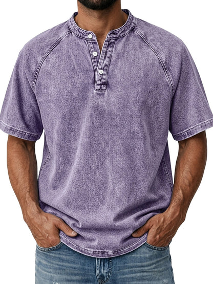 Men's Retro Henley Tee-100% Cotton