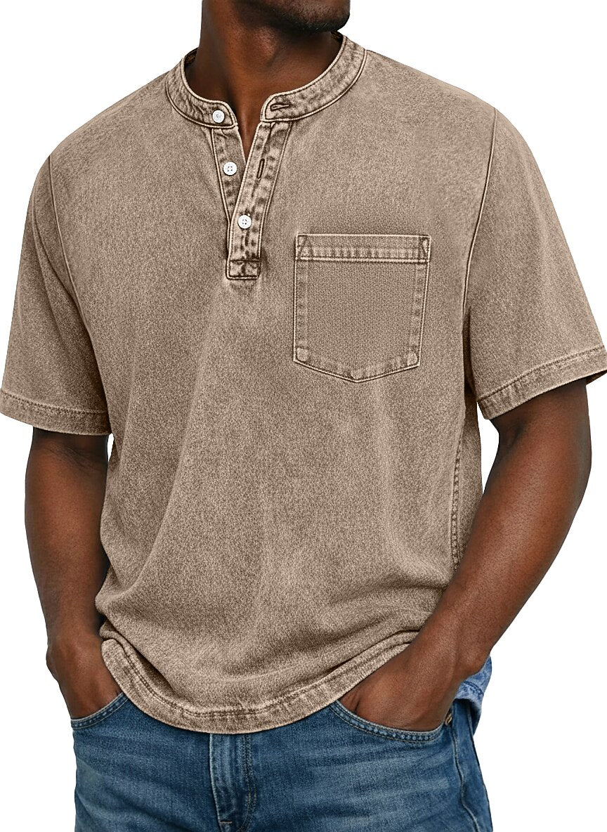 100% Cotton Vintage Washed Henley T-Shirt
