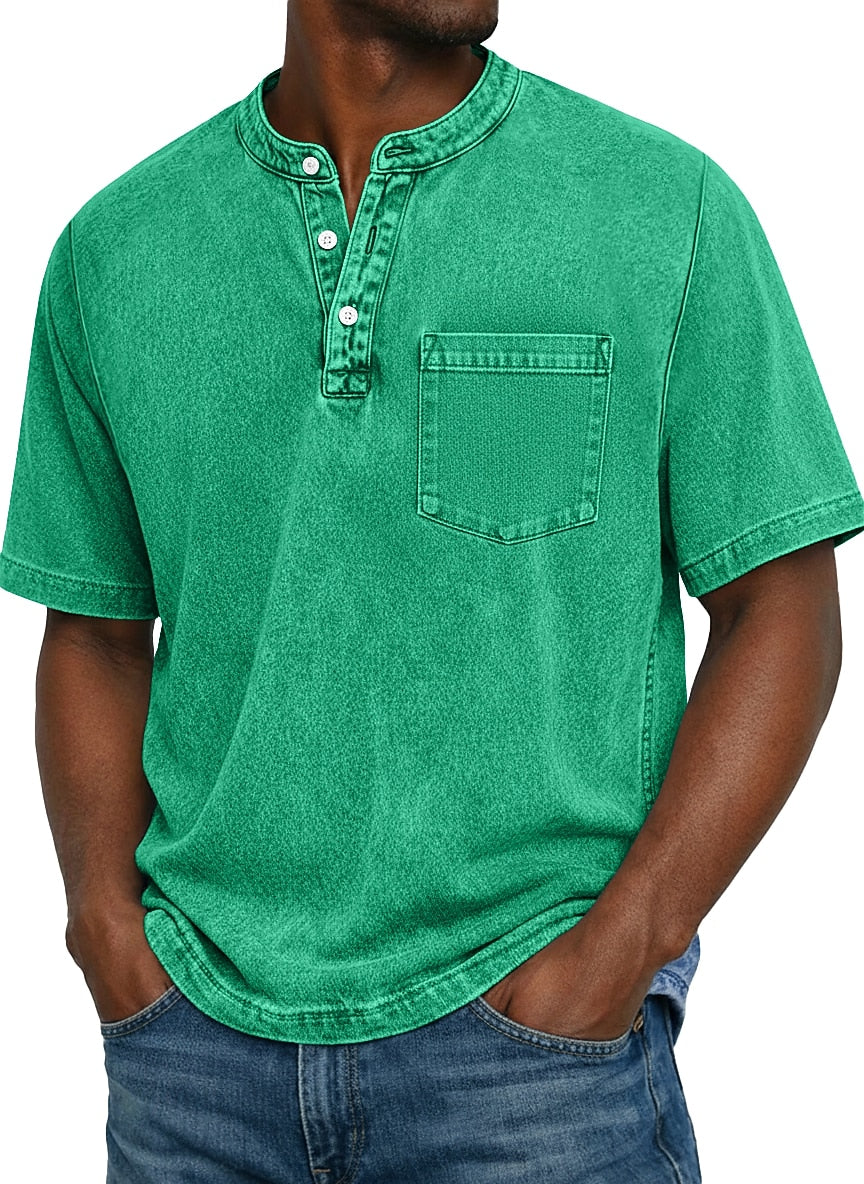 100% Cotton Vintage Washed Henley T-Shirt