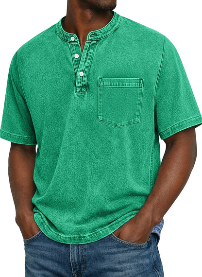 100% Cotton Vintage Washed Henley T-Shirt