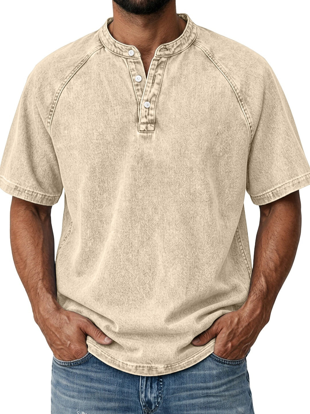 Men's Retro Henley Tee-100% Cotton