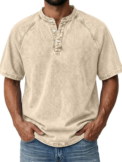 Men's Retro Henley Tee-100% Cotton