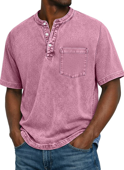100% Cotton Vintage Washed Henley T-Shirt