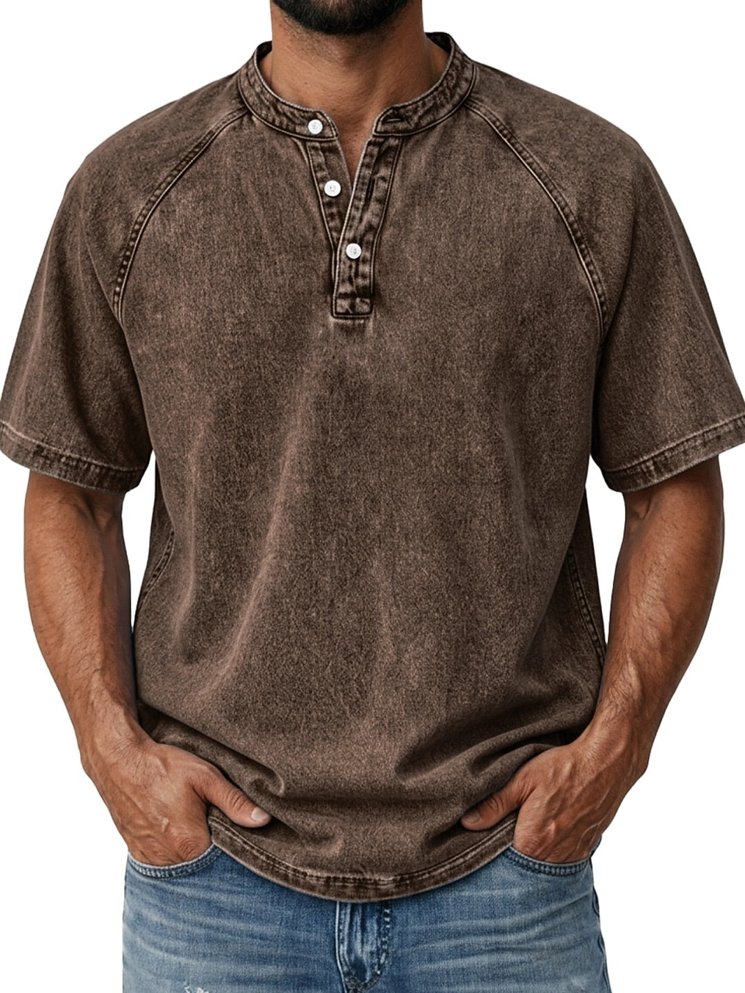 Men's Retro Henley Tee-100% Cotton