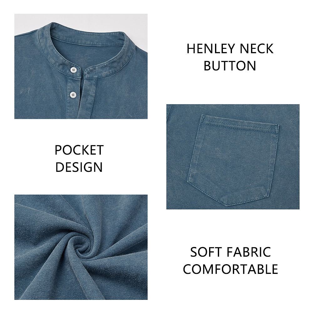 100% Cotton Vintage Washed Henley T-Shirt