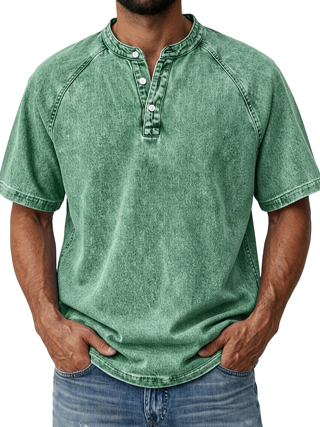 Men's Retro Henley Tee-100% Cotton