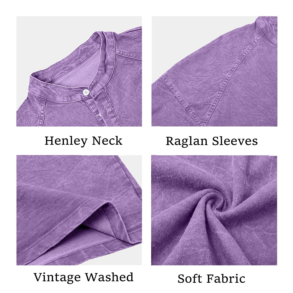 Men's Retro Henley Tee-100% Cotton
