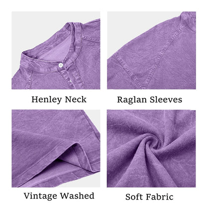 Men's Retro Henley Tee-100% Cotton