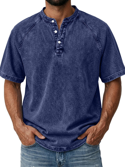 Men's Retro Henley Tee-100% Cotton