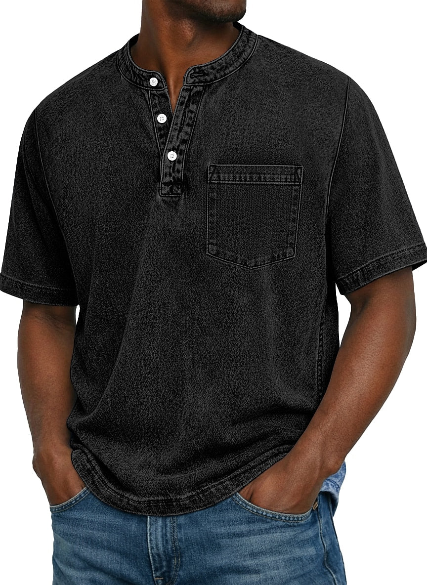 100% Cotton Vintage Washed Henley T-Shirt