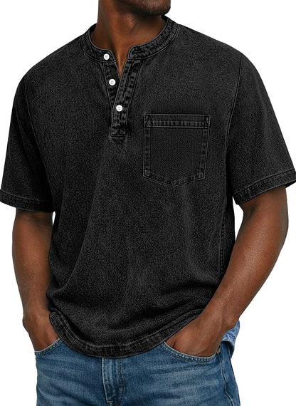 100% Cotton Vintage Washed Henley T-Shirt