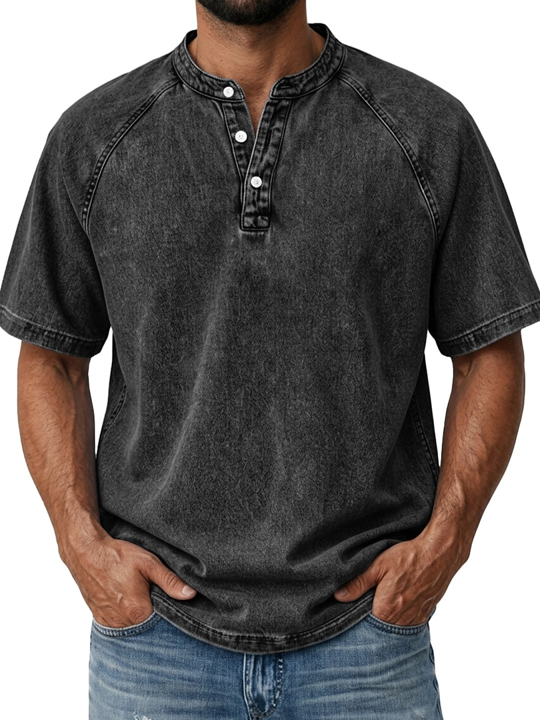Men's Retro Henley Tee-100% Cotton