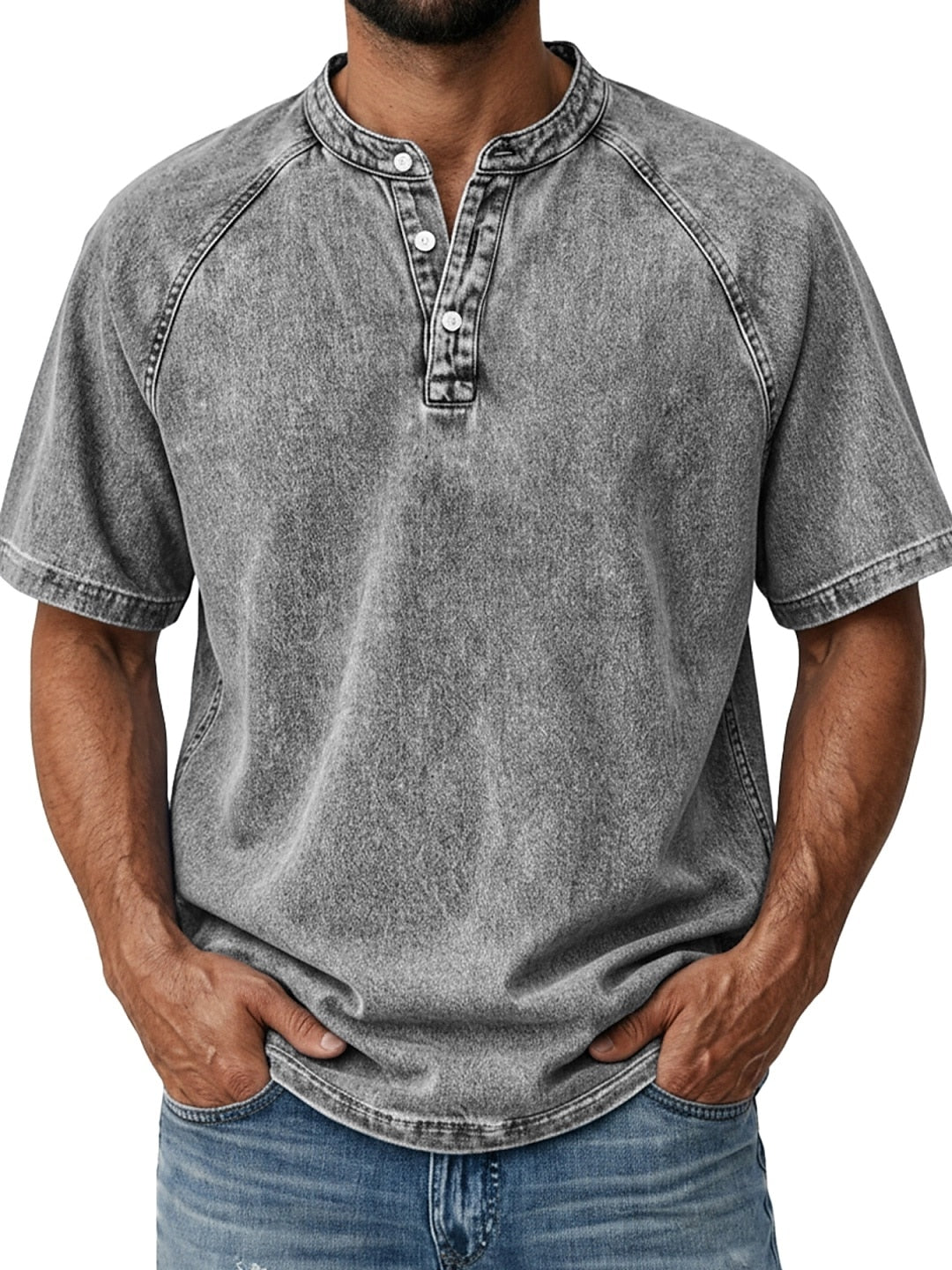Men's Retro Henley Tee-100% Cotton