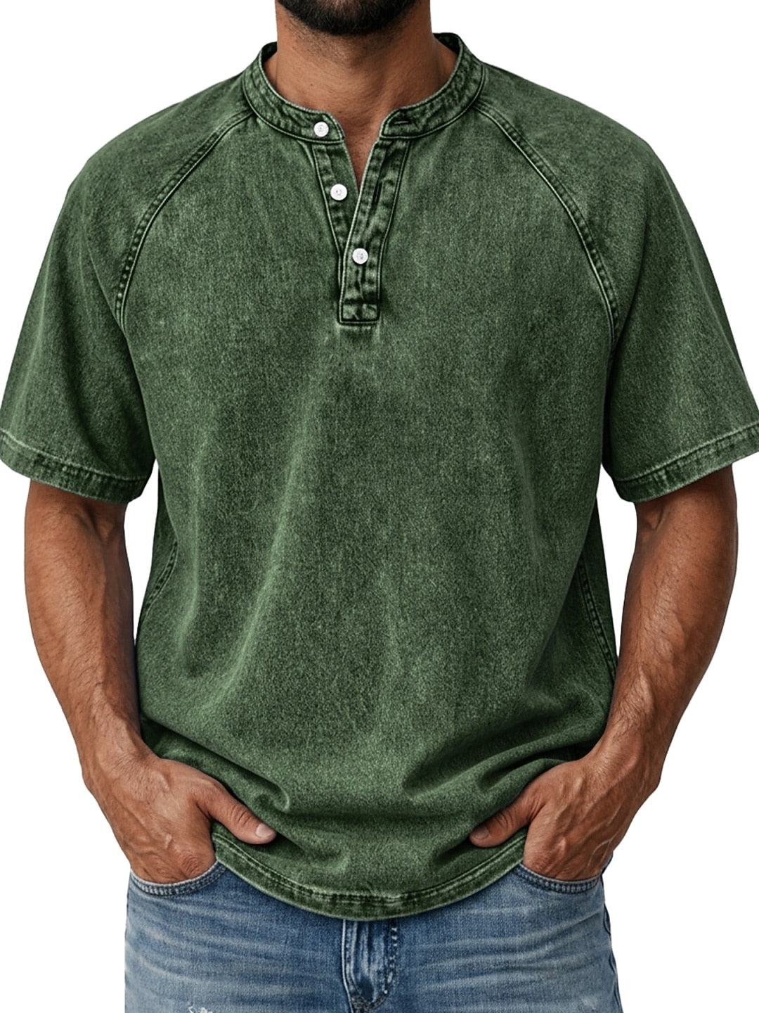 Men's Retro Henley Tee-100% Cotton
