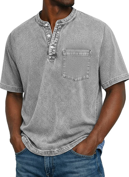 100% Cotton Vintage Washed Henley T-Shirt