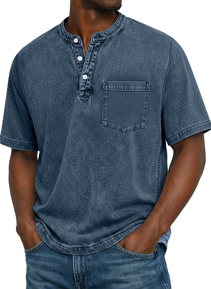 100% Cotton Vintage Washed Henley T-Shirt
