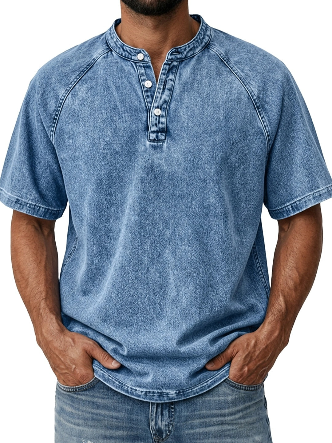 Men's Retro Henley Tee-100% Cotton
