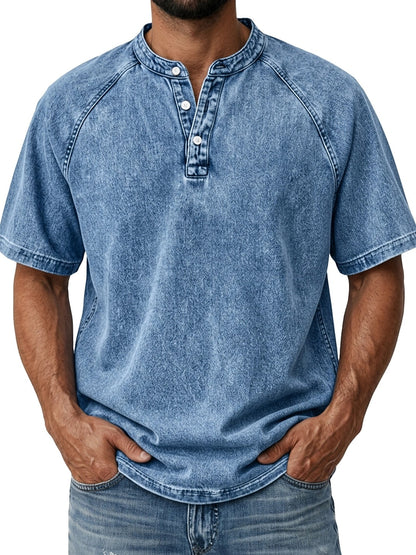 Men's Retro Henley Tee-100% Cotton