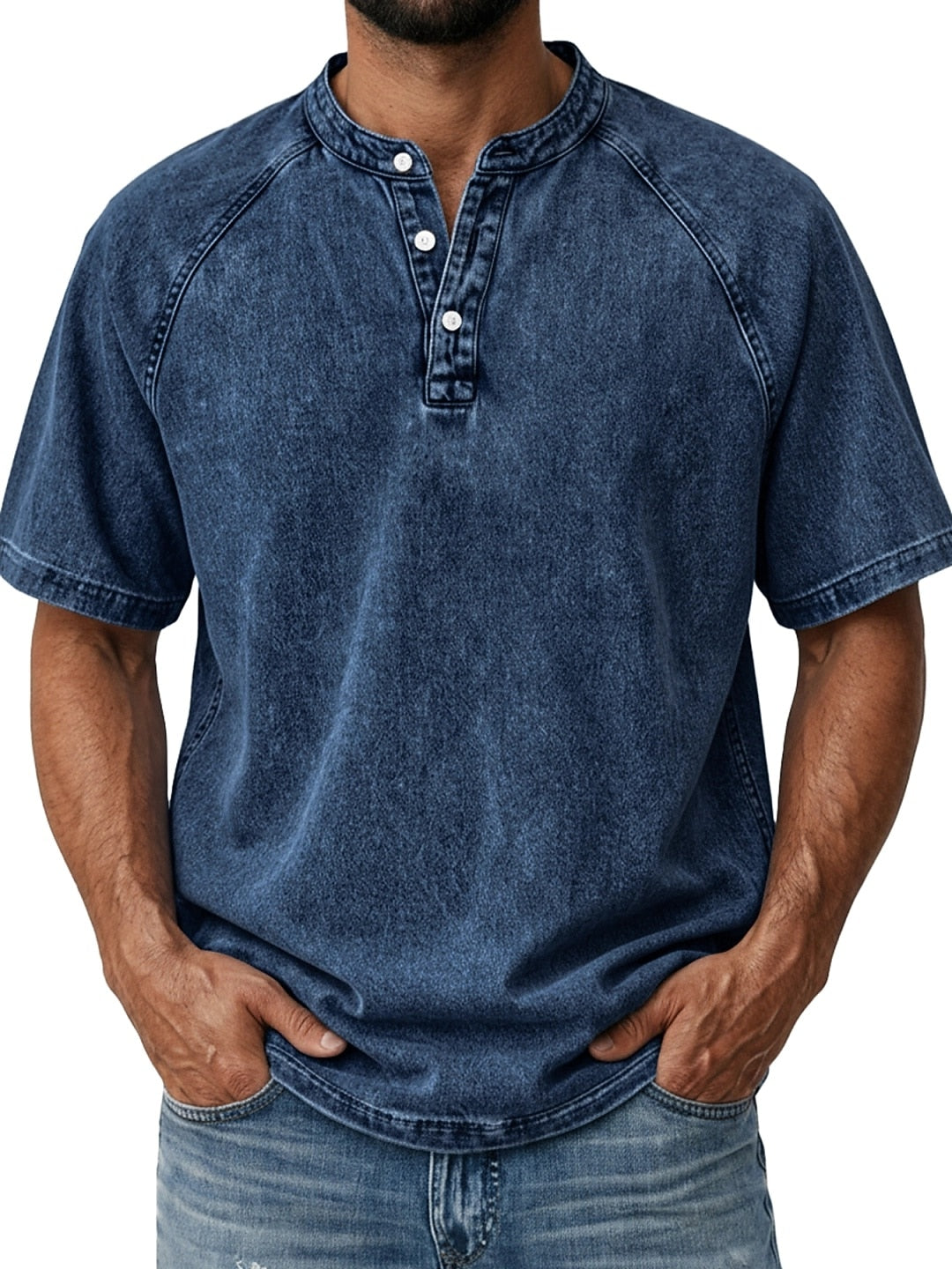 Men's Retro Henley Tee-100% Cotton